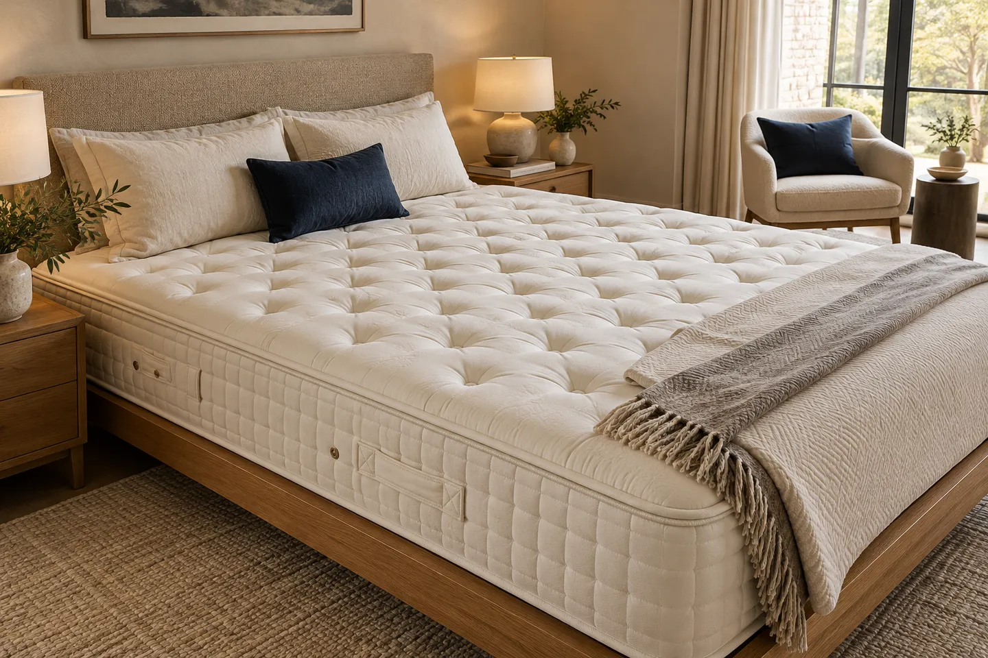 Quilted mattress in a bright bedroom — illustrative image
