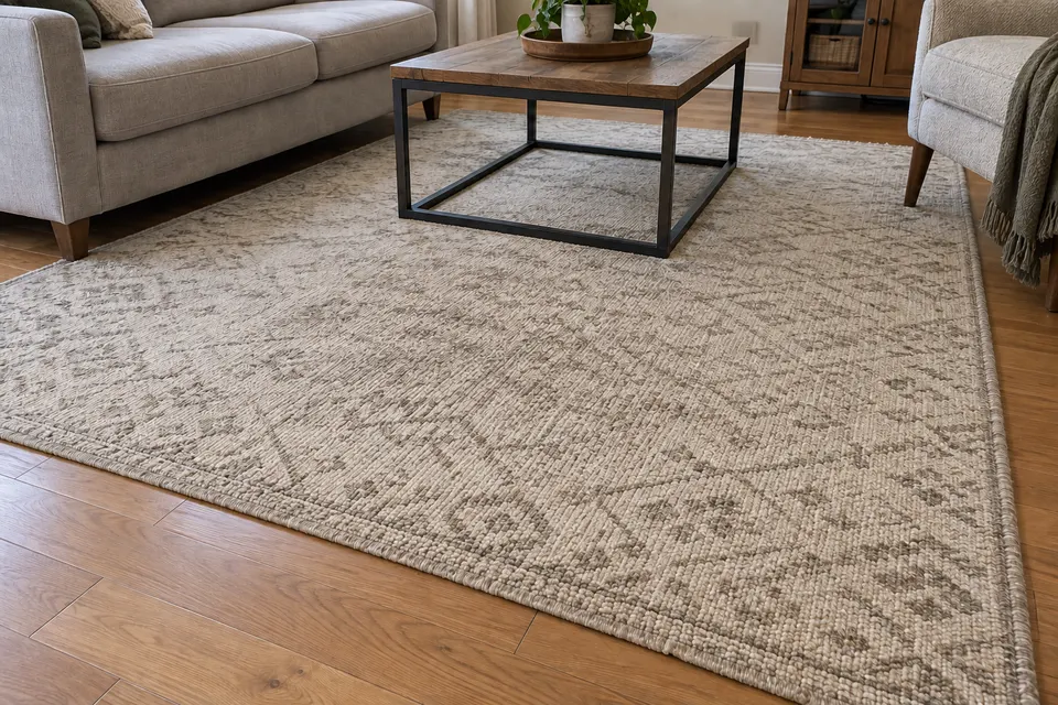 Everyday soil on a living-room rug - after - AI-created illustration