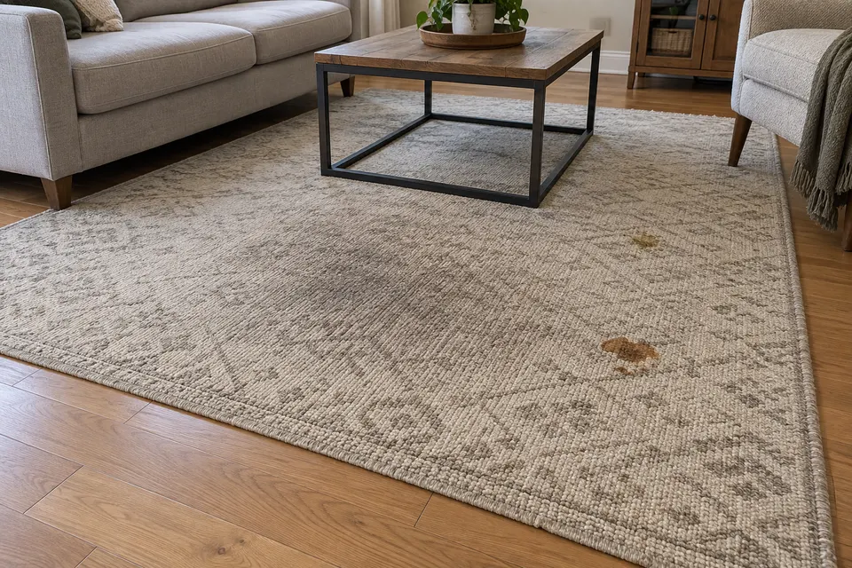 Everyday soil on a living-room rug - before - AI-created illustration
